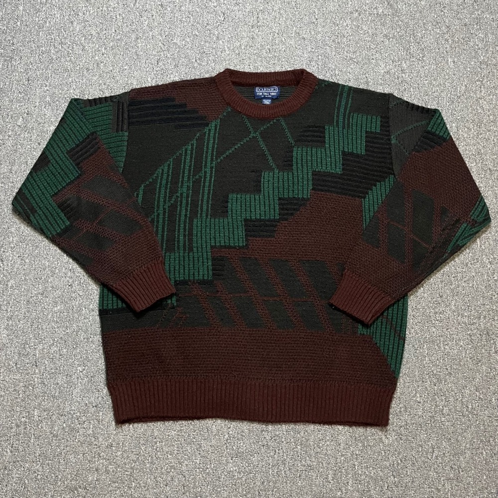 Boulevard Vintage‎ Geometric Abstract Knit Sweater Burgundy Green XLT